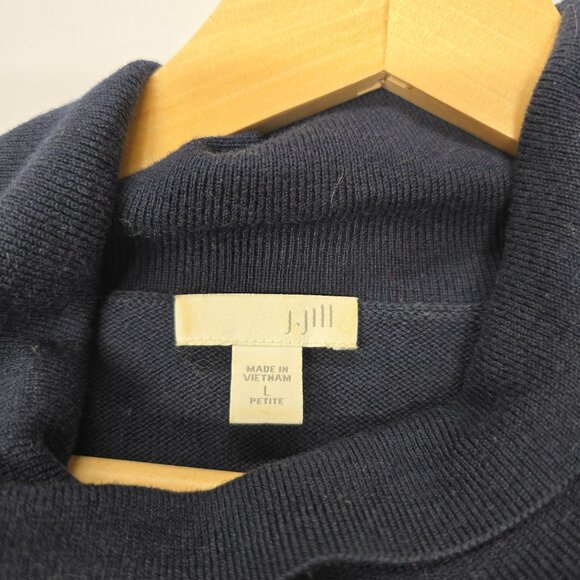 J.Jill Navy Blue Turtleneck Sweater Dress Large | Cozy Knit Midi Long Sleeve - Picture 2 of 7